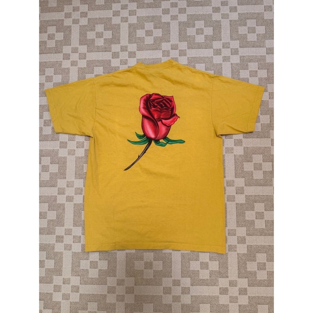 Obey Mens Mustard Yellow Rose Graphic T-Shirt Old English Logo Made in USA Large